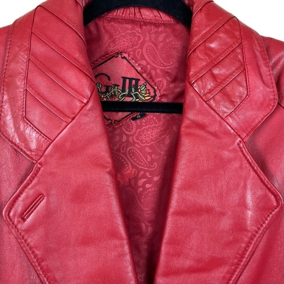 Vintage G-III Red Leather 80’s Single Button Rock Punk Coat Size Small - Picture 3 of 16